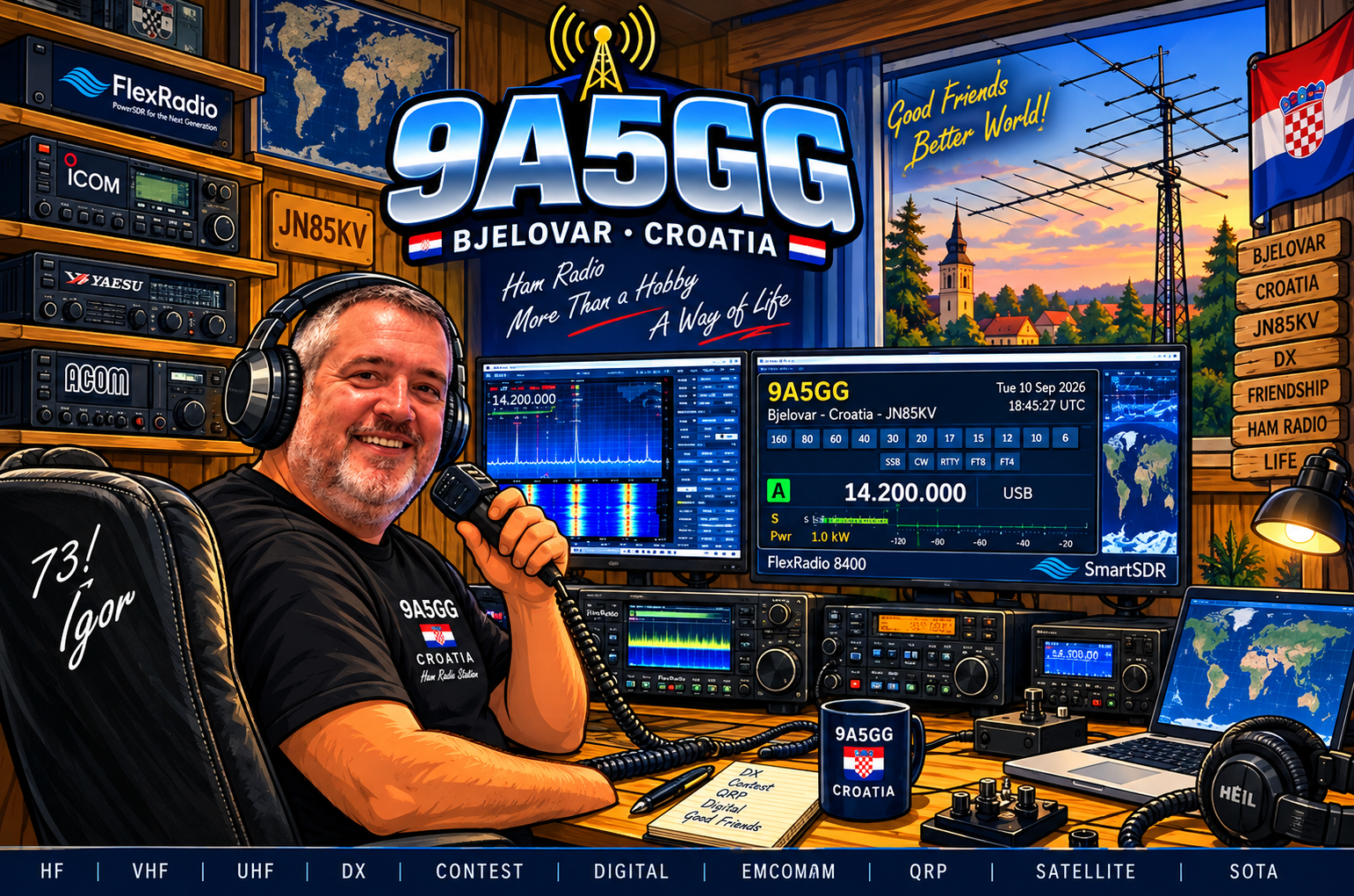 9A5GG operator in the radio shack with locator JN85KV